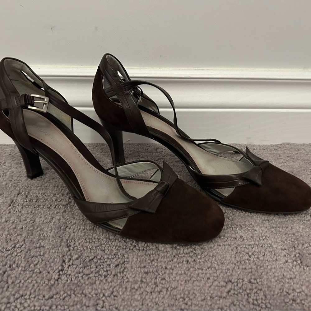 Naturalizer Dark Brown Suede Bow Strap Heels